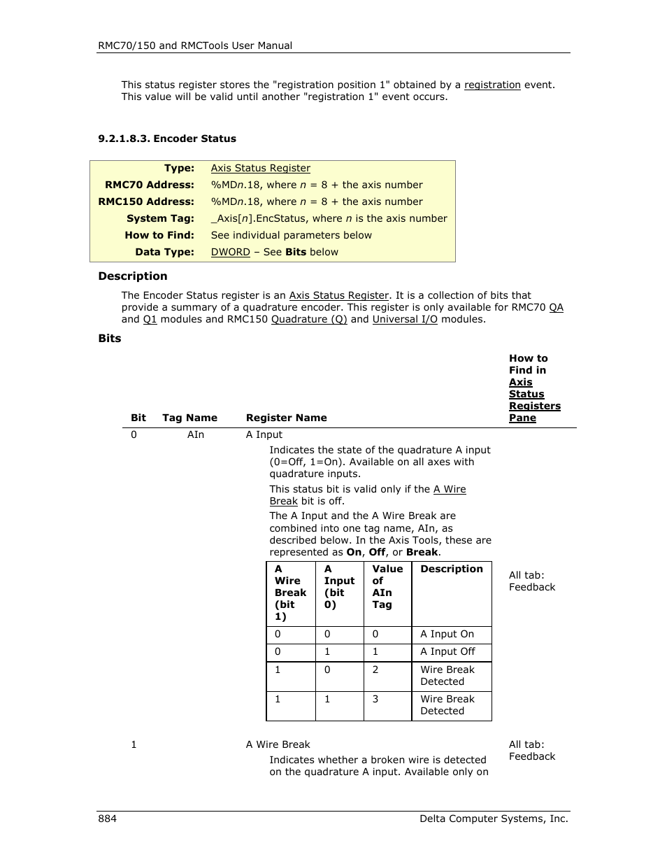 Encoder status, E a wire, Break | Delta RMC151 User Manual | Page 904 / 1221