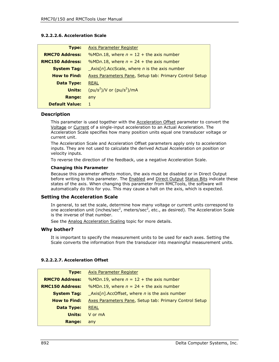 Acceleration scale, Acceleration offset, Acceleration offset) x acceleration | Scale, Acceleration offset) | Delta RMC151 User Manual | Page 912 / 1221
