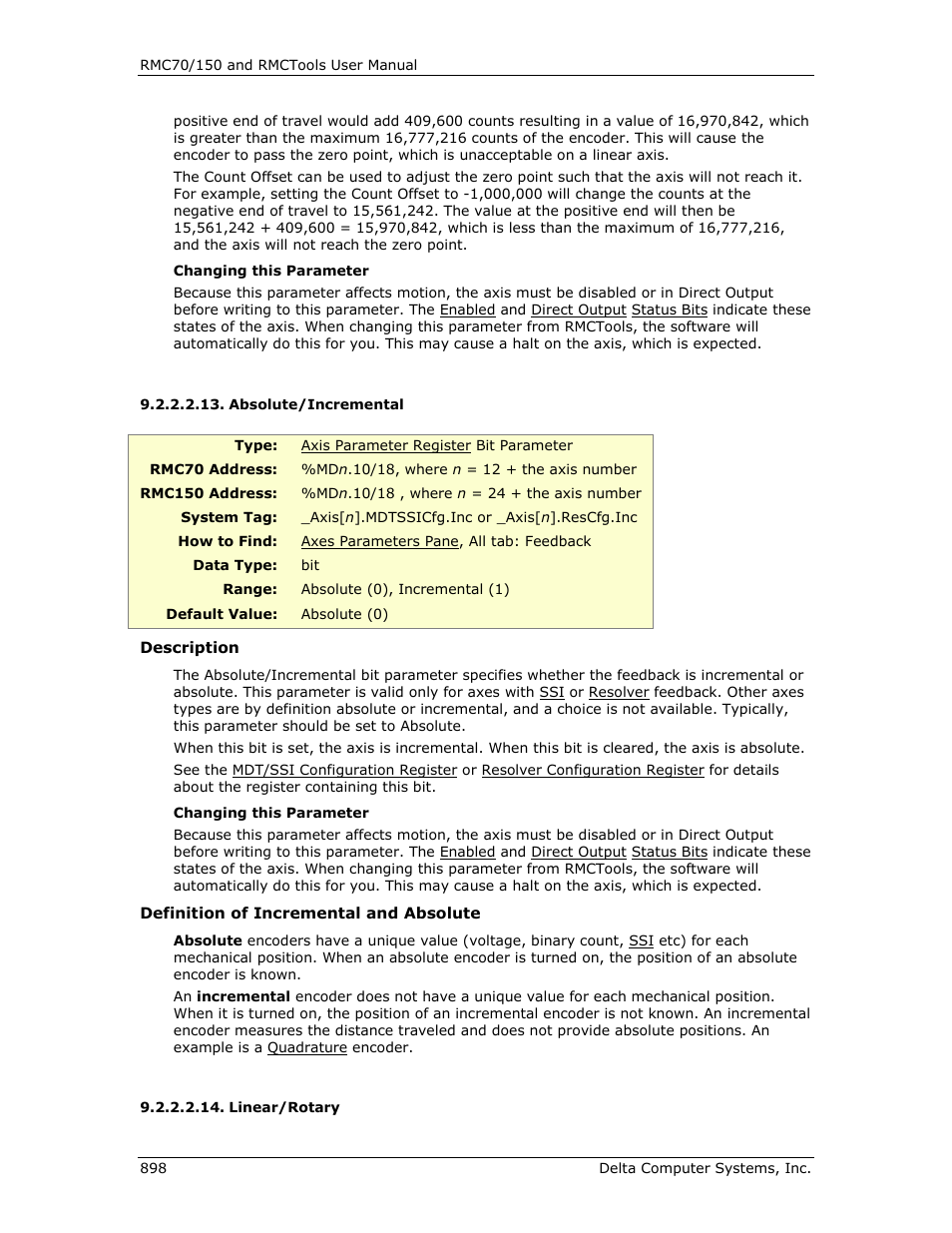 Absolute/incremental, Linear/rotary, Absolute | To incremental, Incremental, R absolute, O incremental | Delta RMC151 User Manual | Page 918 / 1221