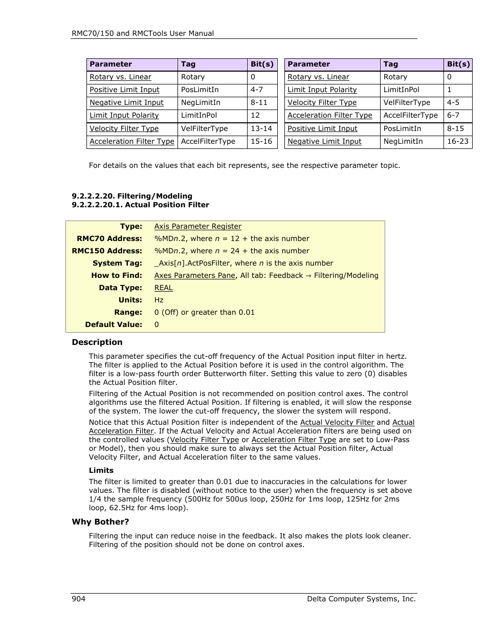 Filtering/modeling, Actual position filter | Delta RMC151 User Manual | Page 924 / 1221