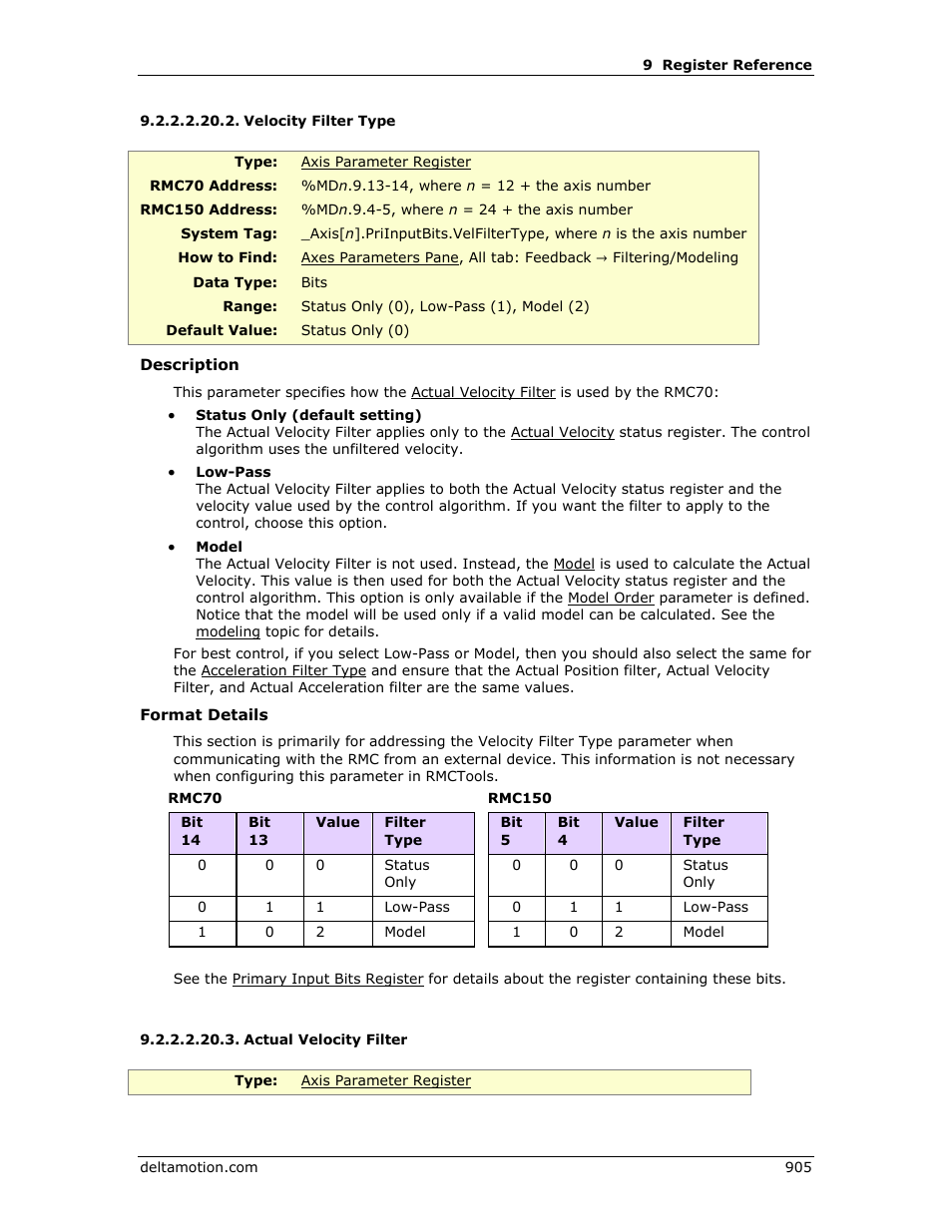 Velocity filter type, Actual velocity filter, E velocity filter type | E actual velocity filter, E actual, Velocity filter | Delta RMC151 User Manual | Page 925 / 1221