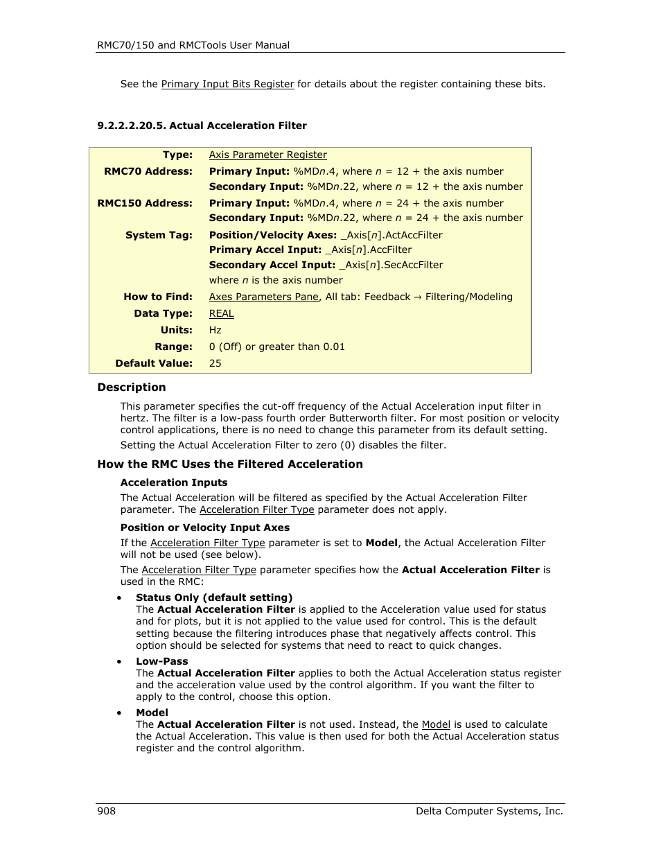 Actual acceleration filter, Actual acceleration, Filter | Actual, Acceleration filter | Delta RMC151 User Manual | Page 928 / 1221