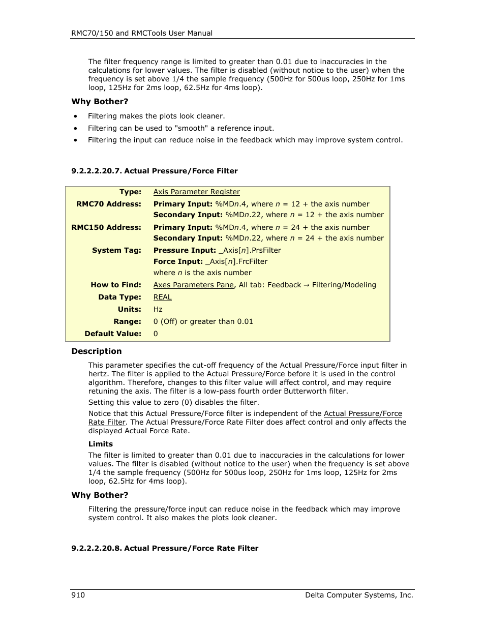 Actual pressure/force filter, Actual pressure/force rate filter, Actual pressure/force | Filter, Rate filter, E actual pressure/force filter, E actual pressure/force | Delta RMC151 User Manual | Page 930 / 1221