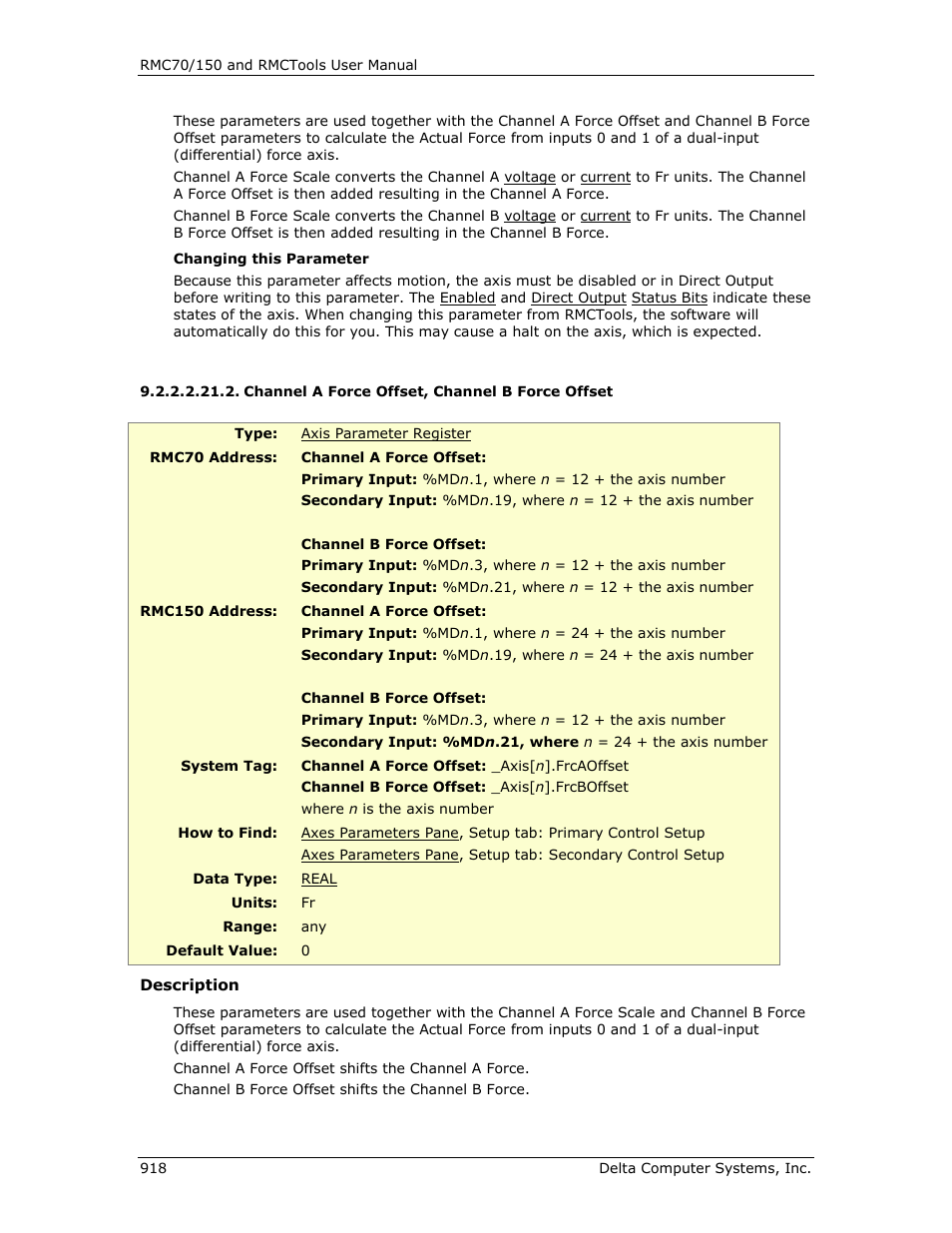 Channel a force offset, channel b force offset, Force a offset, Force b offset | Channel a offset, Channel b offset, Channel a offset), Channel b offset) | Delta RMC151 User Manual | Page 938 / 1221