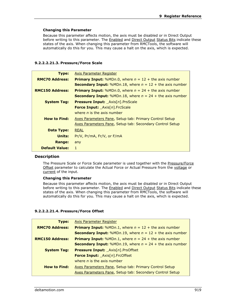 Pressure/force scale, Pressure/force offset, Pressure scale + pressure offset | Force scale + force offset | Delta RMC151 User Manual | Page 939 / 1221