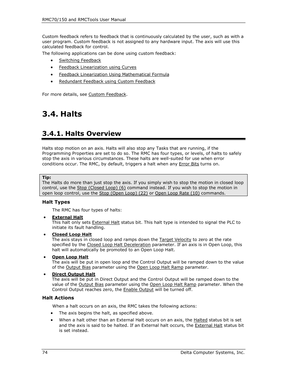 Halts, Halts overview | Delta RMC151 User Manual | Page 94 / 1221