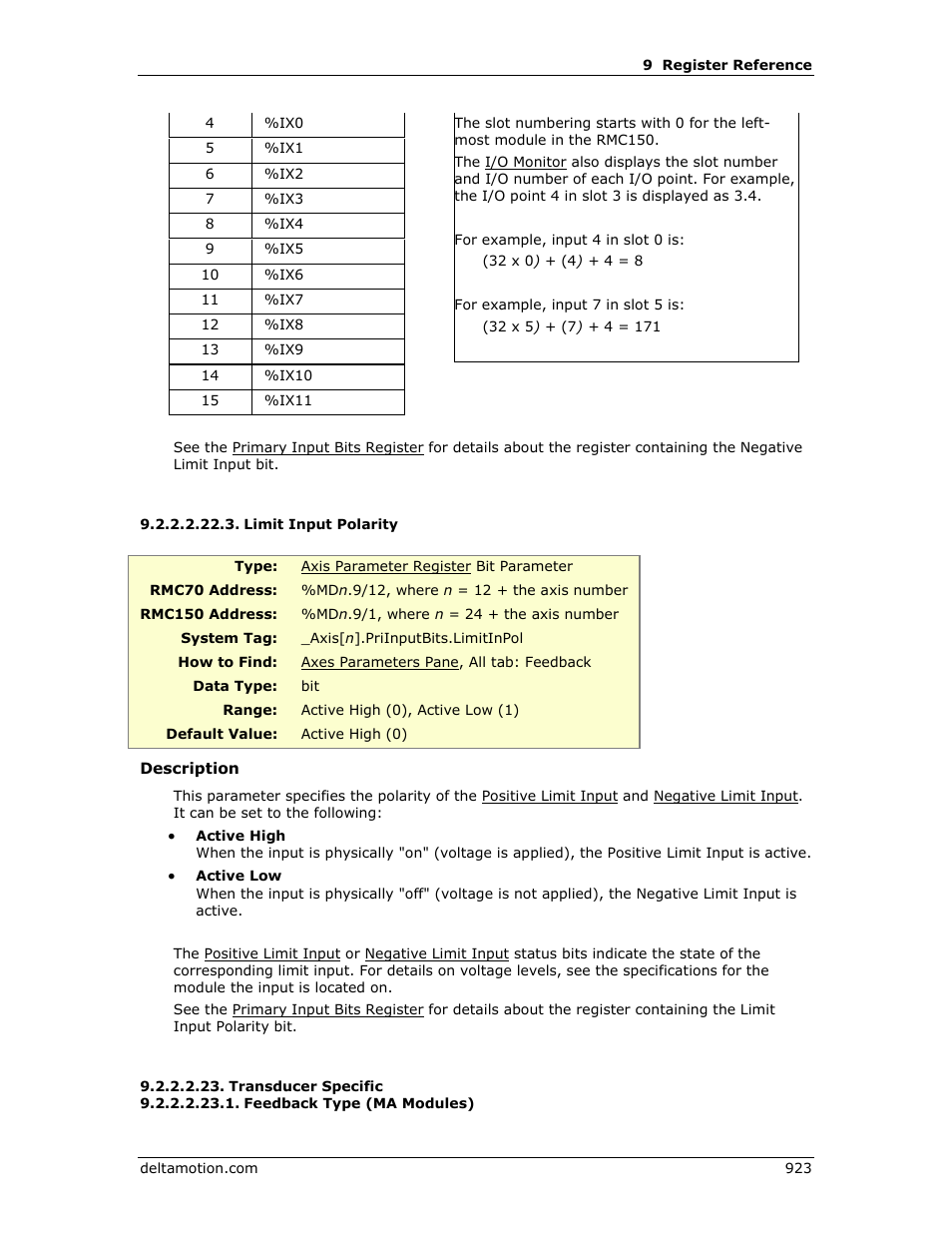 Limit input polarity, Transducer specific, Feedback type (ma modules) | Limit input, Polarity | Delta RMC151 User Manual | Page 943 / 1221