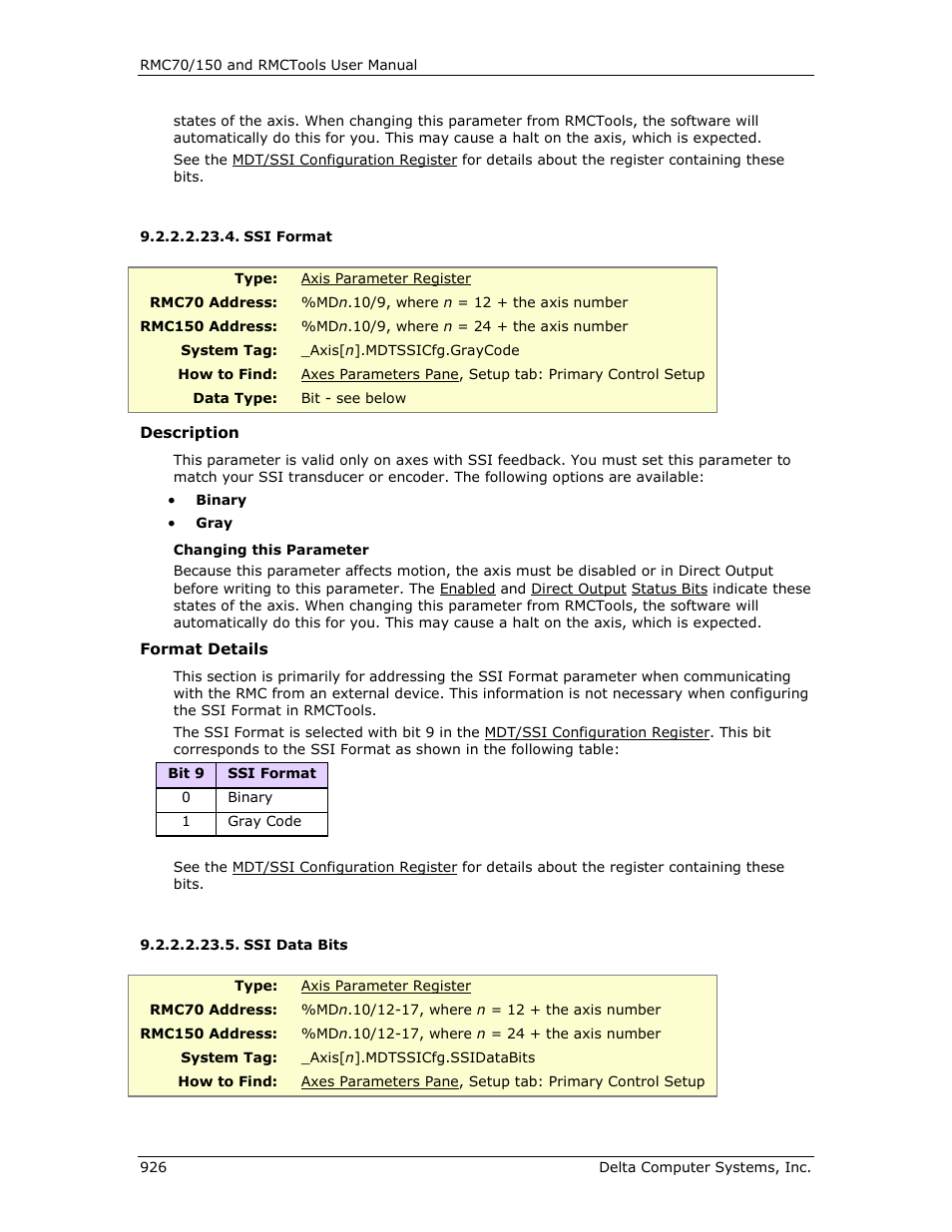 Ssi format, Ssi data bits, Data bits | Delta RMC151 User Manual | Page 946 / 1221