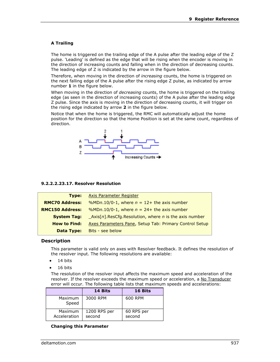 Resolver resolution, E resolver resolution | Delta RMC151 User Manual | Page 957 / 1221