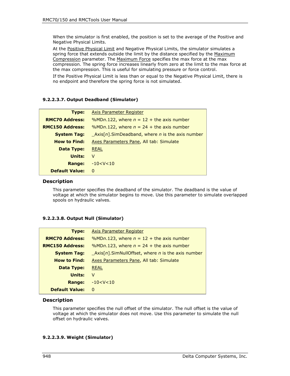 Output deadband (simulator), Output null (simulator), Weight (simulator) | Output, Deadband, Output null, Weight | Delta RMC151 User Manual | Page 968 / 1221