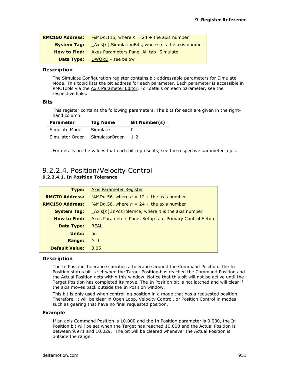 Position/velocity control, In position tolerance, Position tolerance | In position, Tolerance | Delta RMC151 User Manual | Page 971 / 1221