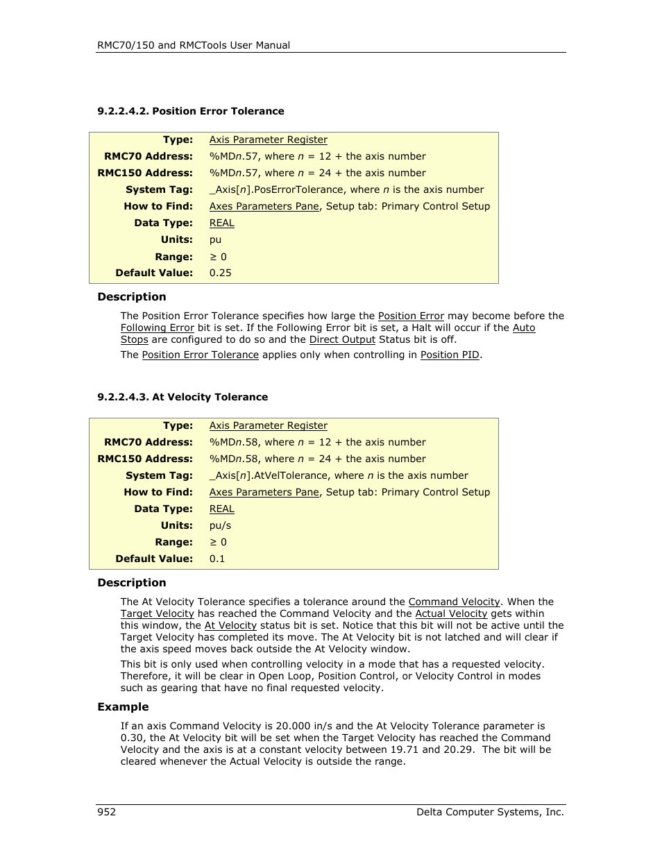 Position error tolerance, At velocity tolerance, E position error tolerance | Delta RMC151 User Manual | Page 972 / 1221