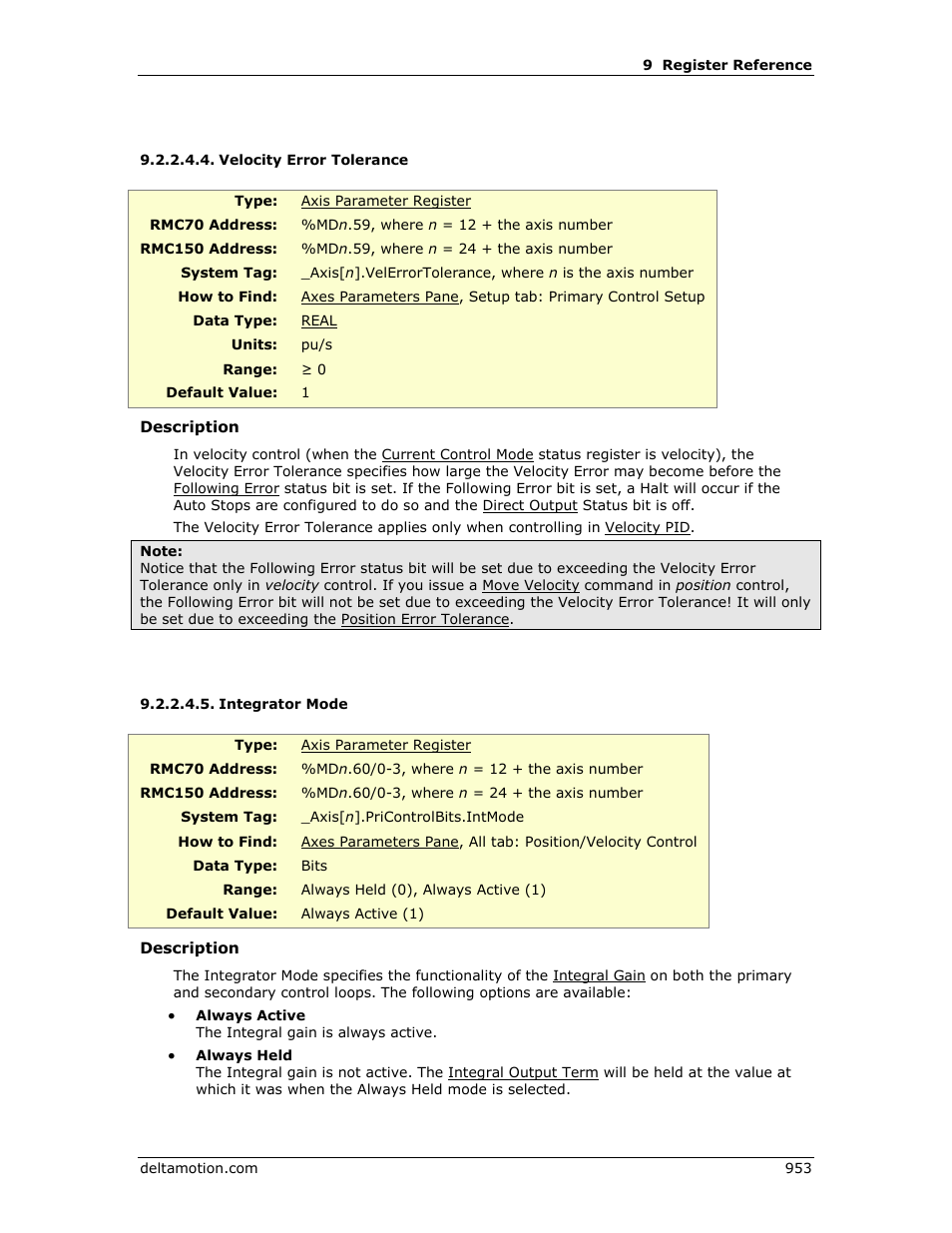 Velocity error tolerance, Integrator mode, E velocity error tolerance | Delta RMC151 User Manual | Page 973 / 1221