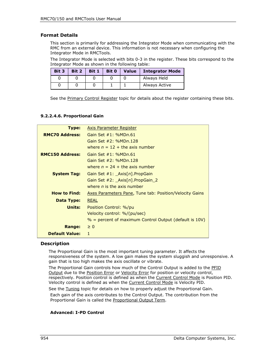 Proportional gain, Ee proportional gain | Delta RMC151 User Manual | Page 974 / 1221