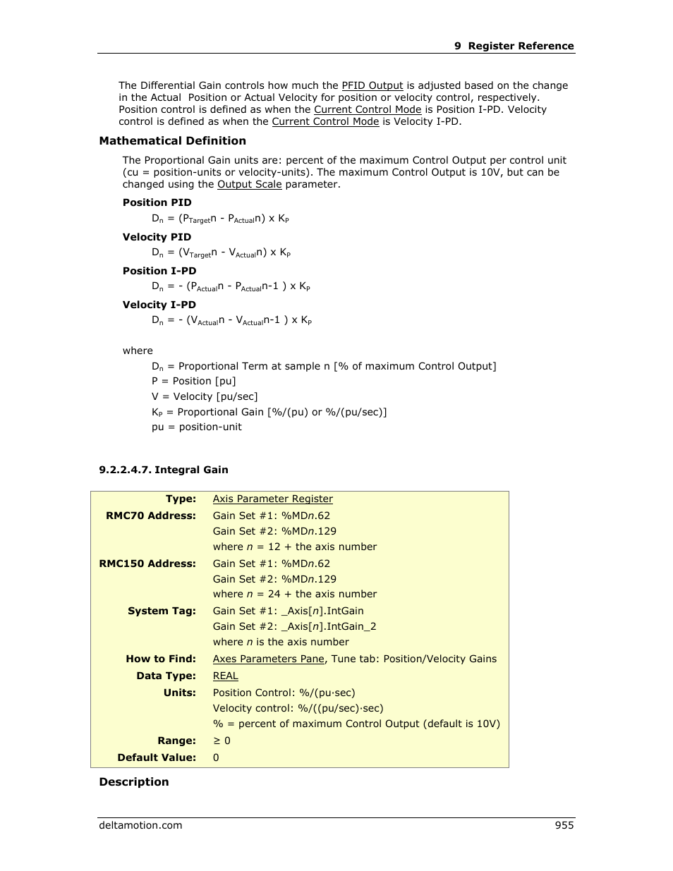 Integral gain, E integral gain | Delta RMC151 User Manual | Page 975 / 1221