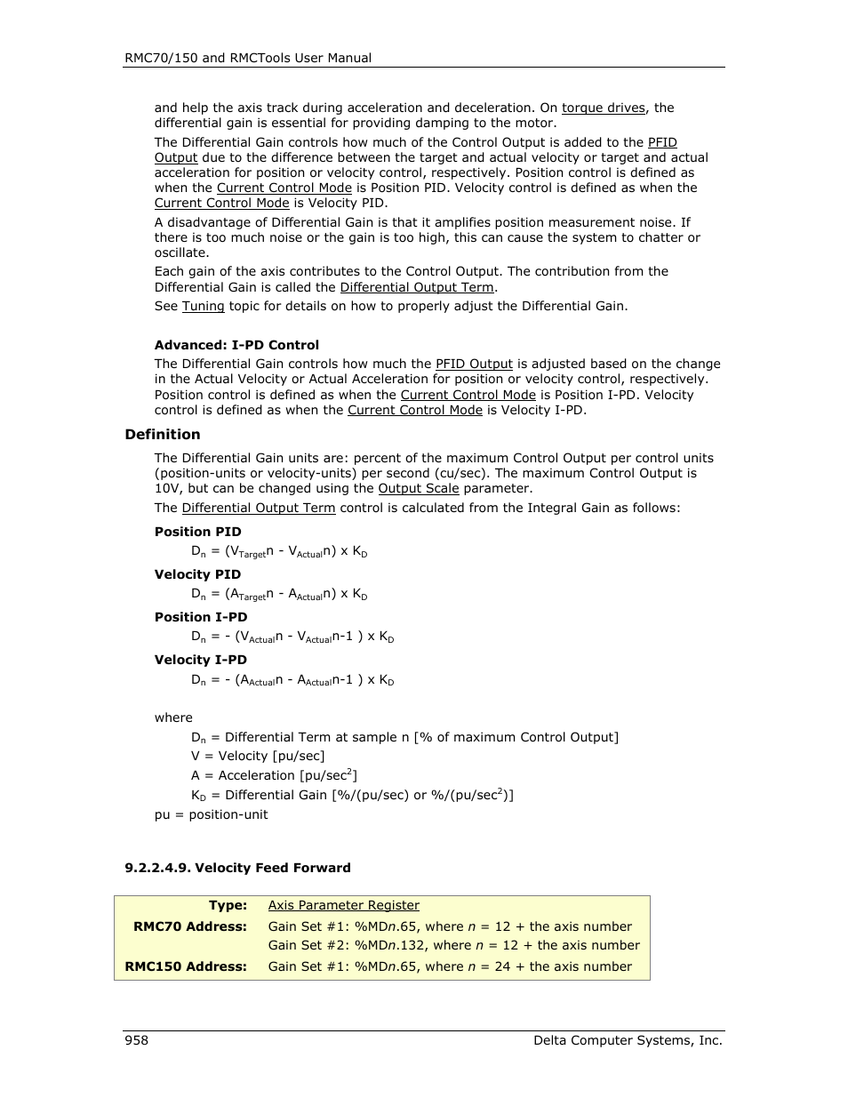 Velocity feed forward, E velocity feed forward, S (velocity feed forward | Delta RMC151 User Manual | Page 978 / 1221