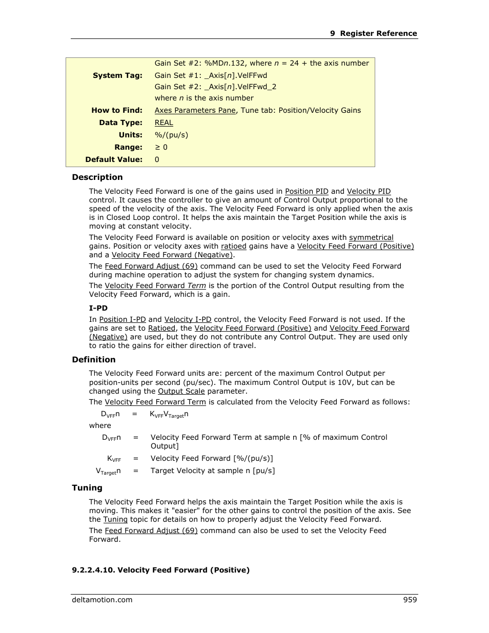 Velocity feed forward (positive), Feed forward | Delta RMC151 User Manual | Page 979 / 1221