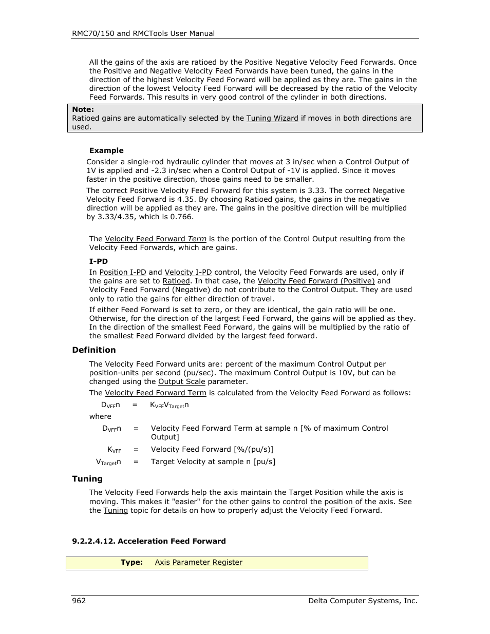 Acceleration feed forward, E acceleration feed forward | Delta RMC151 User Manual | Page 982 / 1221