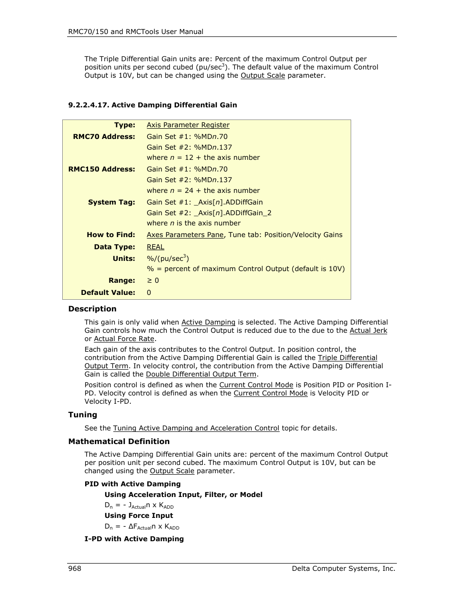 Active damping differential gain, Active damping, Differential gain | E active damping | Delta RMC151 User Manual | Page 988 / 1221