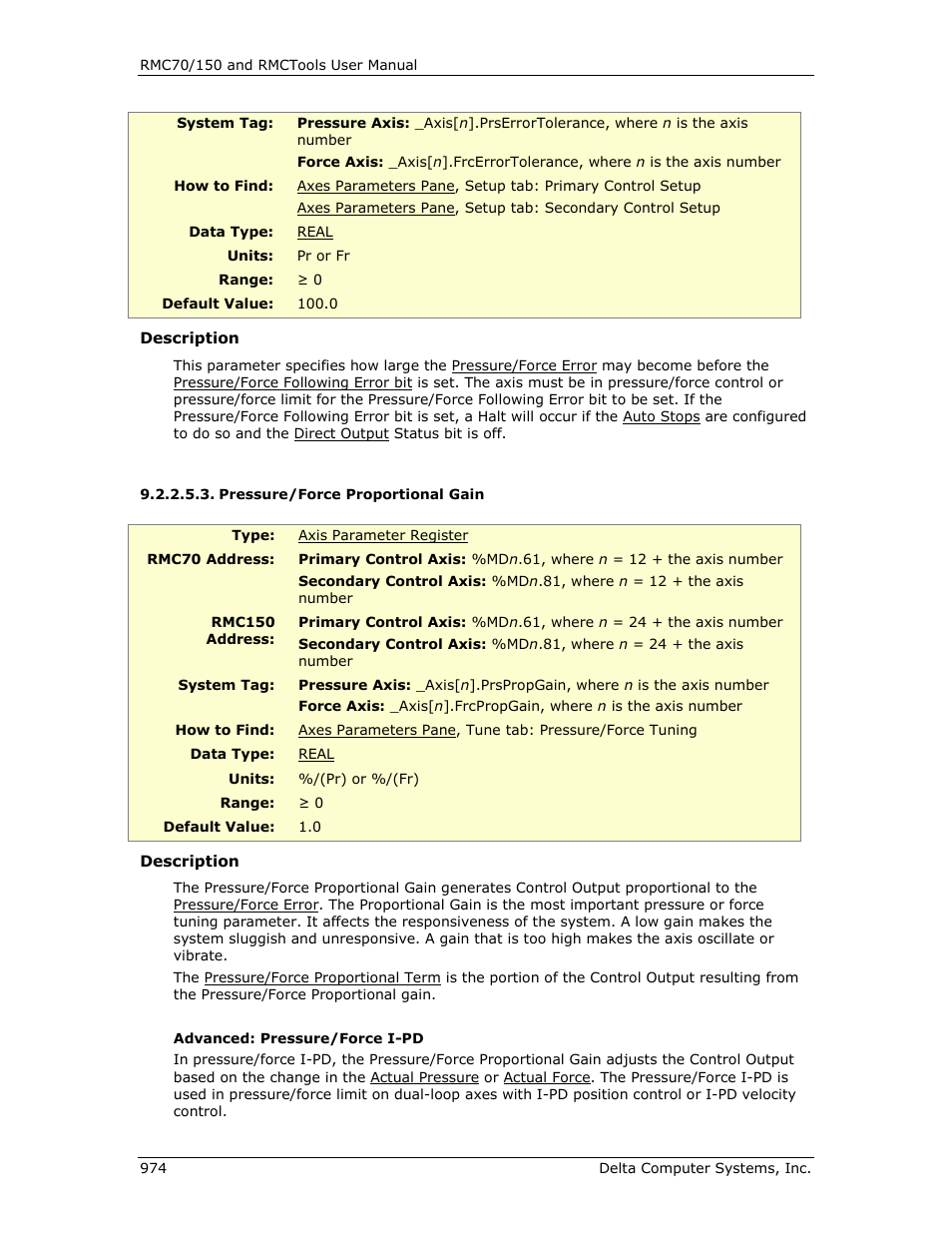 Pressure/force proportional gain, Ee pressure/force proportional gain | Delta RMC151 User Manual | Page 994 / 1221