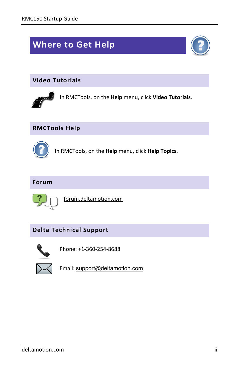 Where to get help, Video tutorials, Rmctools help | Forum, Delta technical support | Delta RMC151 User Manual | Page 2 / 44