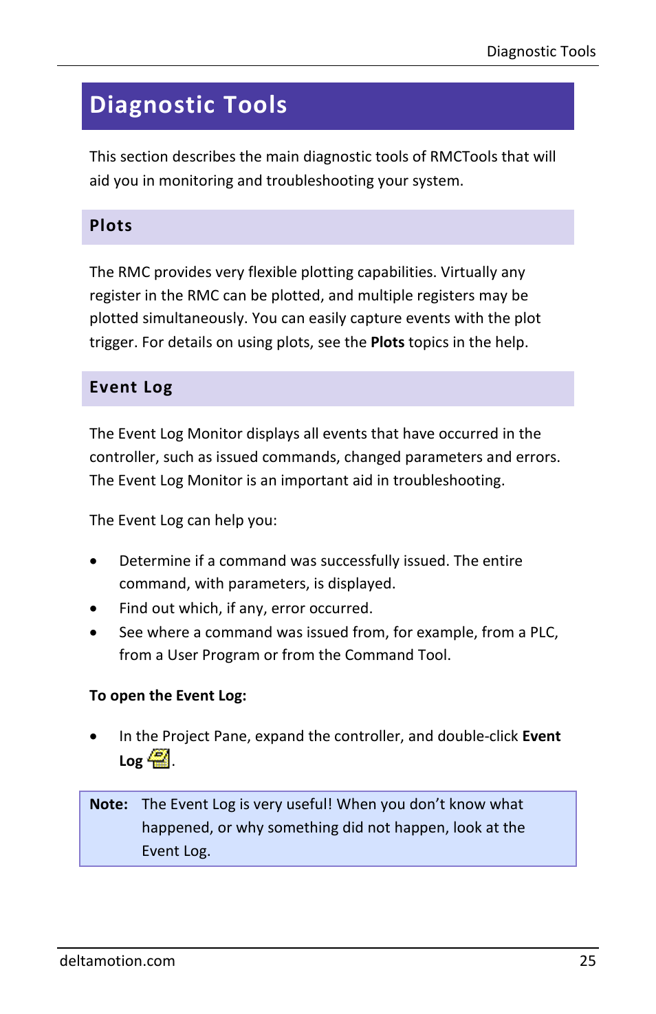Diagnostic tools, Plots, Event log | Delta RMC151 User Manual | Page 27 / 44