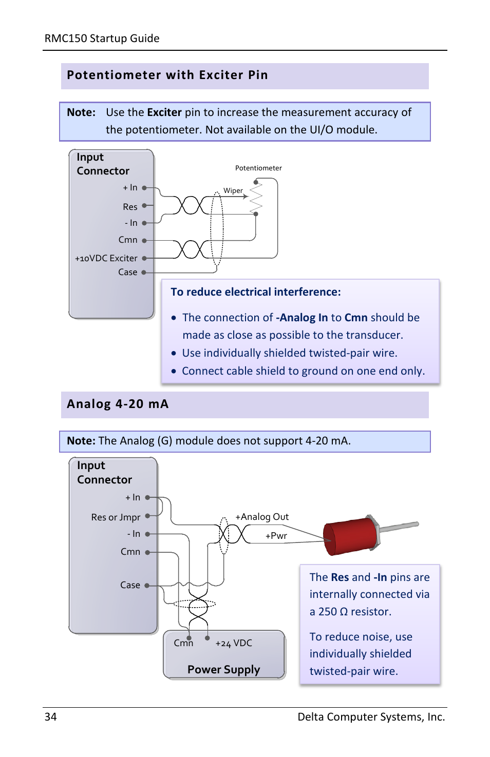 Potentiometer with exciter pin, Analog 4-20 ma | Delta RMC151 User Manual | Page 36 / 44