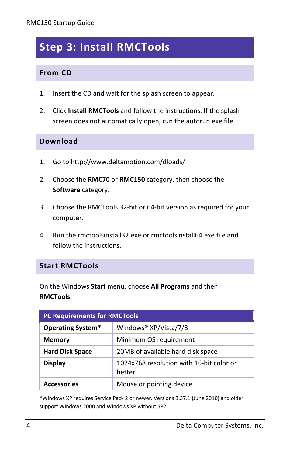 Step 3: install rmctools, From cd, Download | Start rmctools | Delta RMC151 User Manual | Page 6 / 44