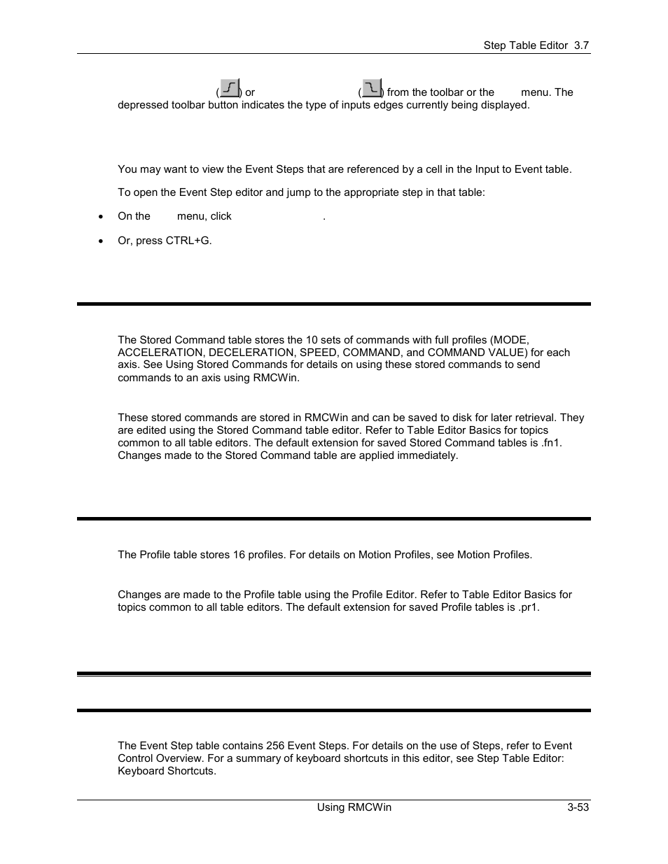 Editing the stored command table, Editing the profile table, 7 step table editor | Step table editor: overview, Step table editor -53, Step table editor: overview -53, 3 editing the stored command table, 4 editing the profile table, 1 step table editor: overview | Delta RMC101 User Manual | Page 103 / 951