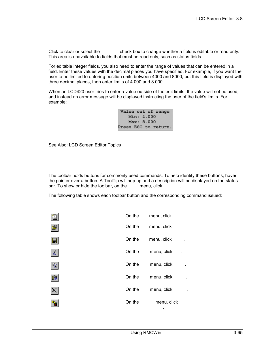 Lcd screen editor: toolbar details, Lcd screen editor: toolbar details -65, 7 lcd screen editor: toolbar details | Delta RMC101 User Manual | Page 115 / 951