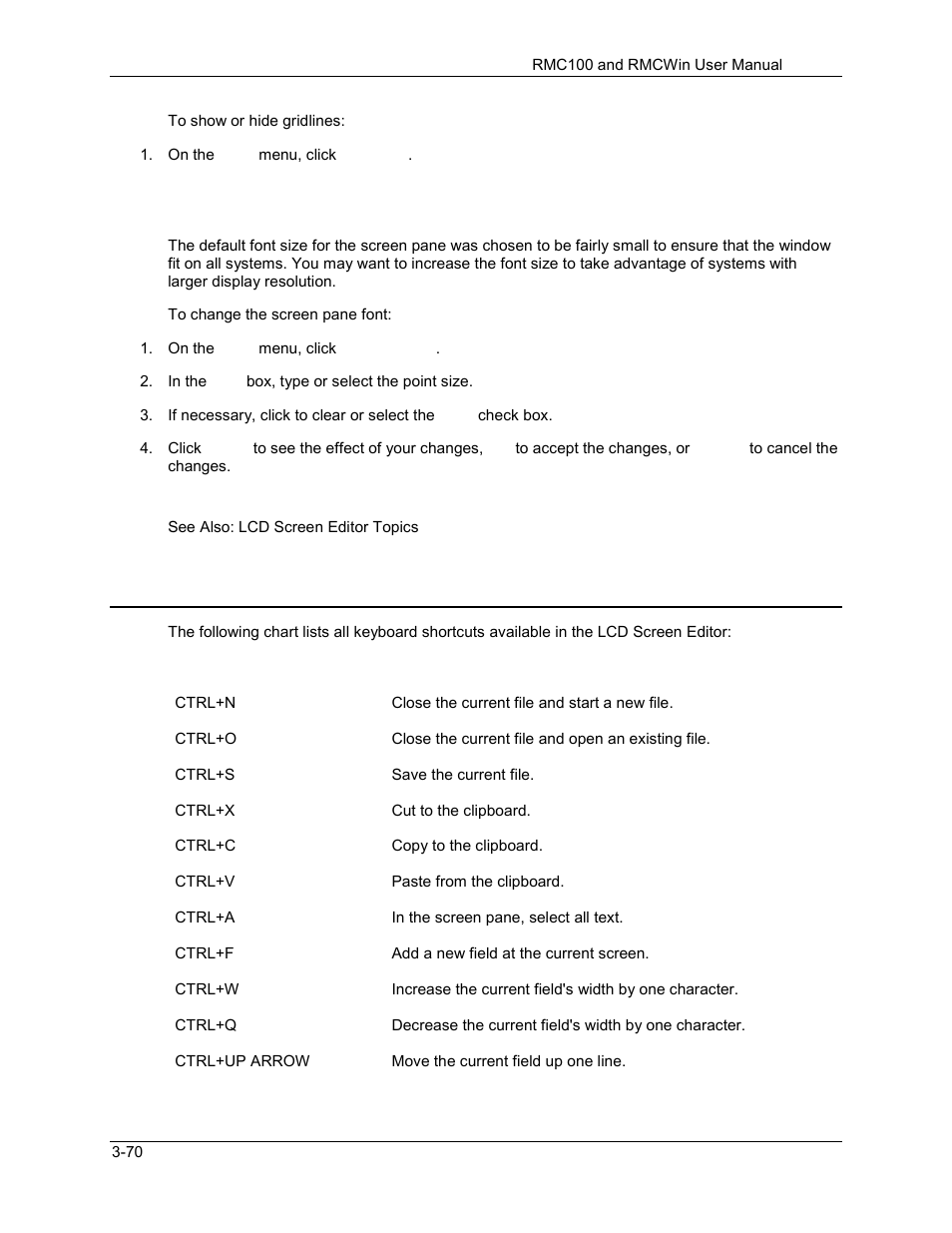 Lcd screen editor: keyboard shortcuts, Lcd screen editor: keyboard shortcuts -70, 5 lcd screen editor: keyboard shortcuts | Delta RMC101 User Manual | Page 120 / 951