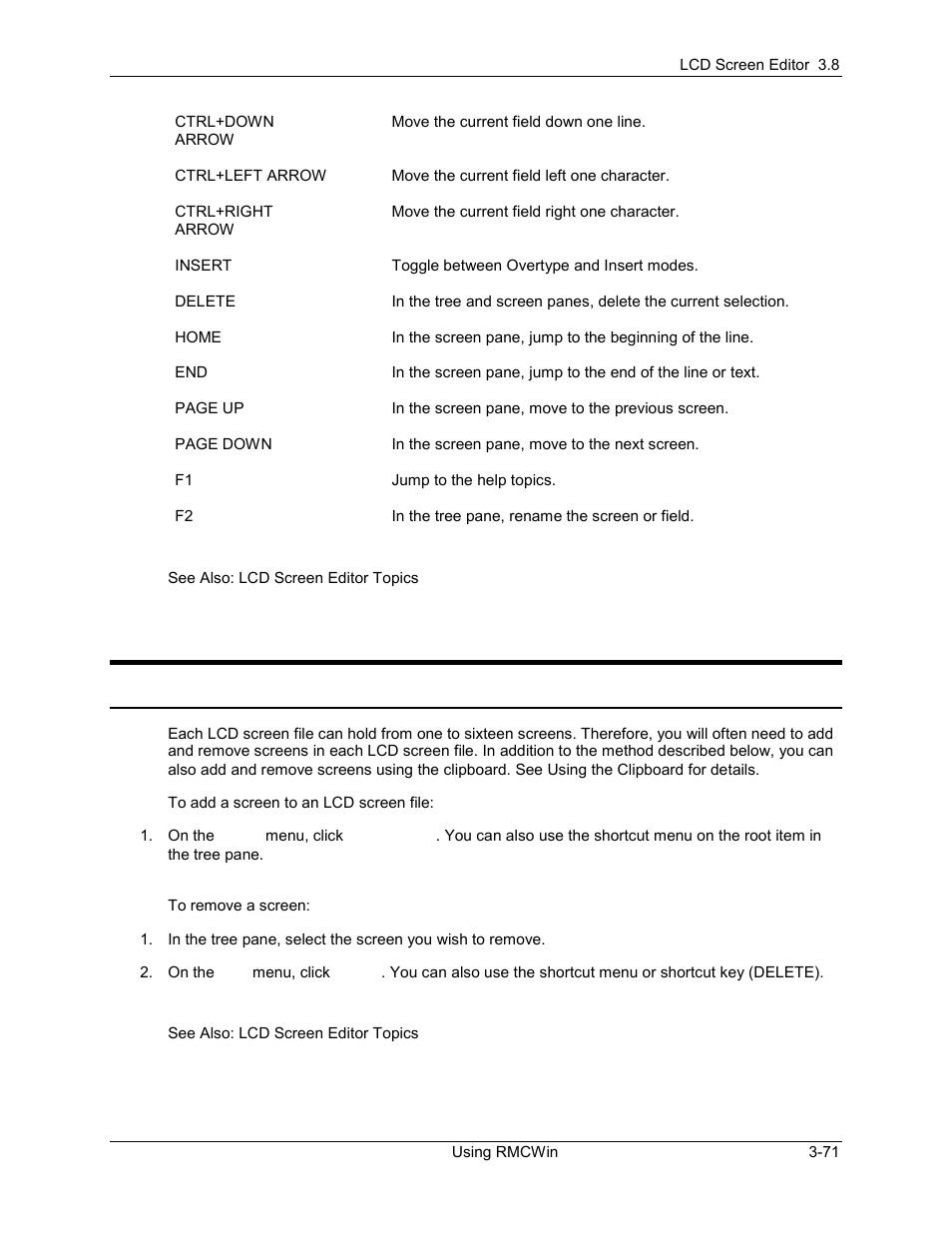 4 using screens, Lcd screen editor: adding and removing screens, Using screens -71 | Lcd screen editor: adding and removing screens -71, 1 lcd screen editor: adding and removing screens | Delta RMC101 User Manual | Page 121 / 951