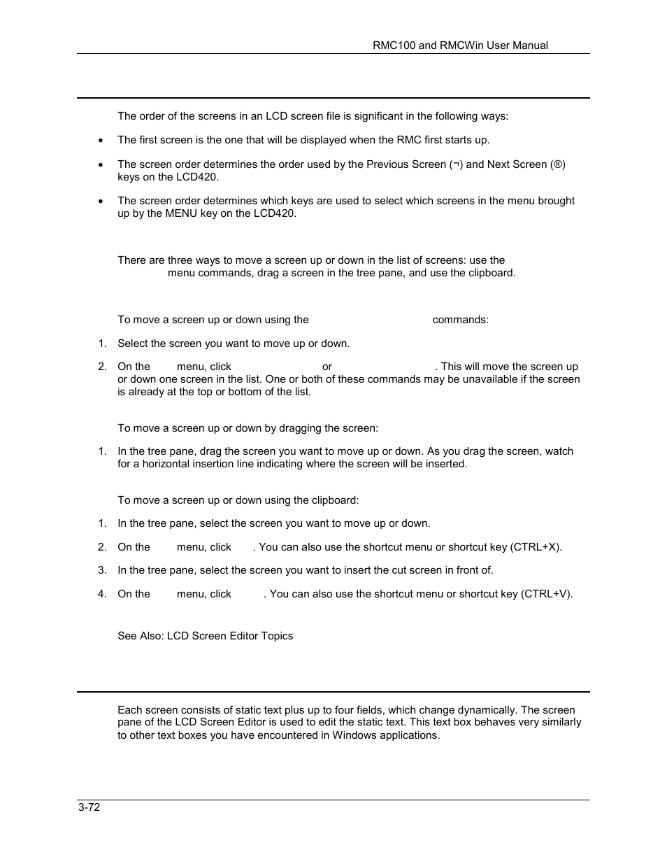 Lcd screen editor: changing the screen order, Lcd screen editor: editing screen text, 2 lcd screen editor: changing the screen order | 3 lcd screen editor: editing screen text | Delta RMC101 User Manual | Page 122 / 951