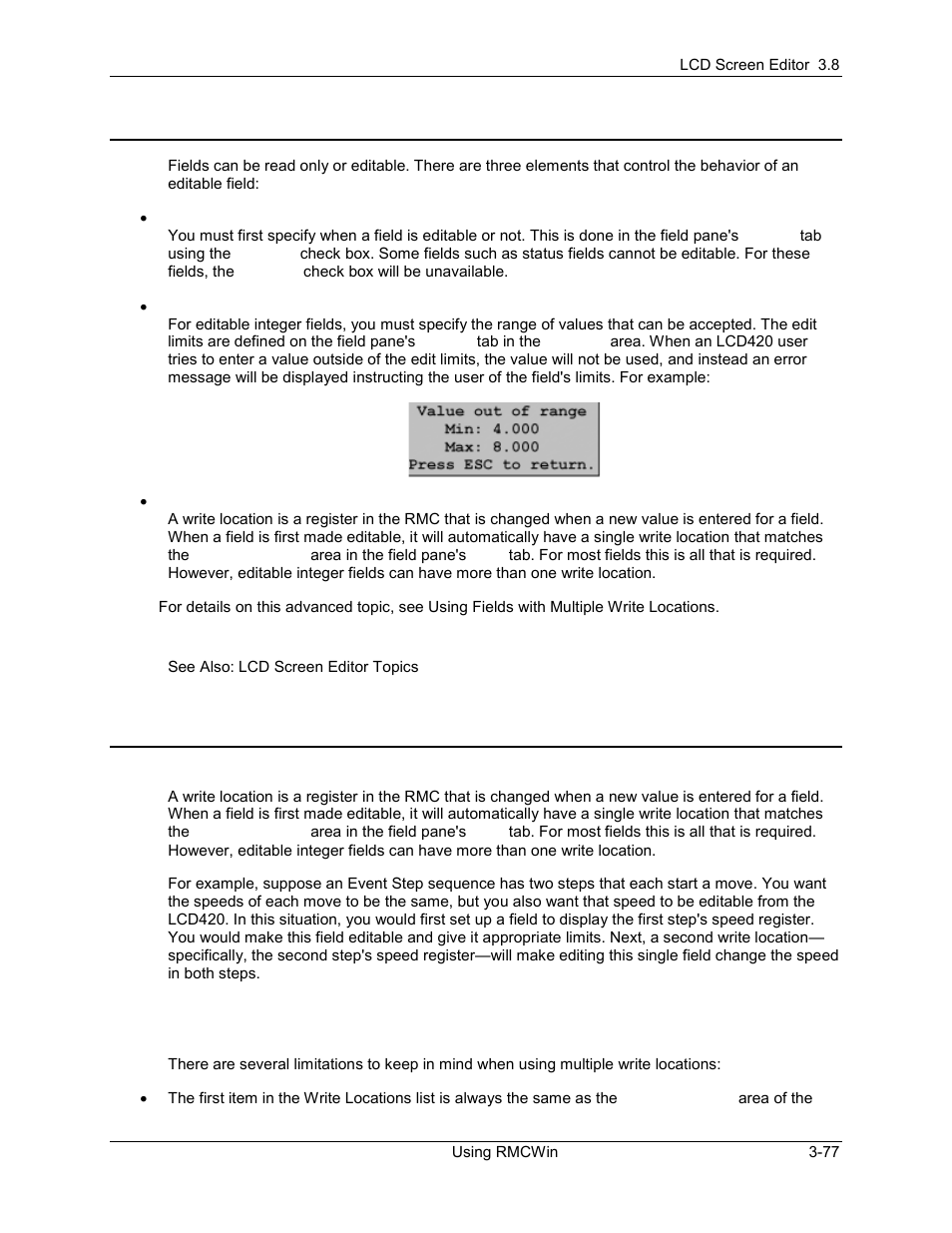 Lcd screen editor: using editable fields, 4 lcd screen editor: using editable fields | Delta RMC101 User Manual | Page 127 / 951