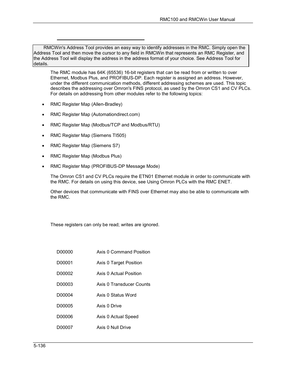 Rmc register map (omron fins), Rmc register map (omron fins) -136 | Delta RMC101 User Manual | Page 386 / 951