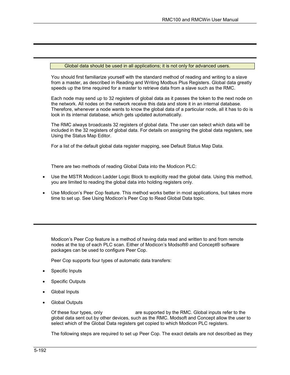 6 modbus plus global data, Using modbus plus global data, Using modicon’s peer cop to read global data | Modbus plus global data -192, 1 using modbus plus global data, 2 using modicon’s peer cop to read global data | Delta RMC101 User Manual | Page 442 / 951