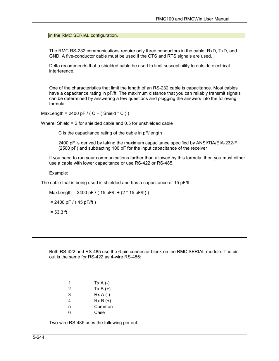 Rs-422/485 wiring for the rmc serial, Rs-422/485 wiring for the rmc serial -244 | Delta RMC101 User Manual | Page 494 / 951