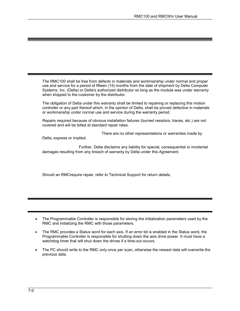 7 support and troubleshooting, Warranty, 2 troubleshooting | Programming hints, Upport and, Roubleshooting, Warranty -0, Troubleshooting -0, Programming hints -0, 1 warranty | Delta RMC101 User Manual | Page 624 / 951