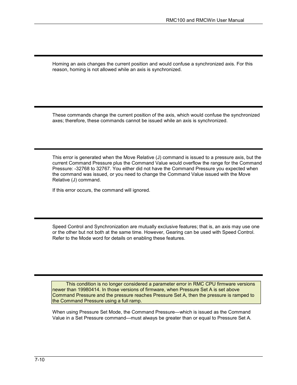 Cannot home an axis while synchronized, Cannot overflow command pressure, Cannot use synchronization with speed control | 13 cannot home an axis while synchronized, 15 cannot overflow command pressure, 16 cannot use synchronization with speed control | Delta RMC101 User Manual | Page 634 / 951