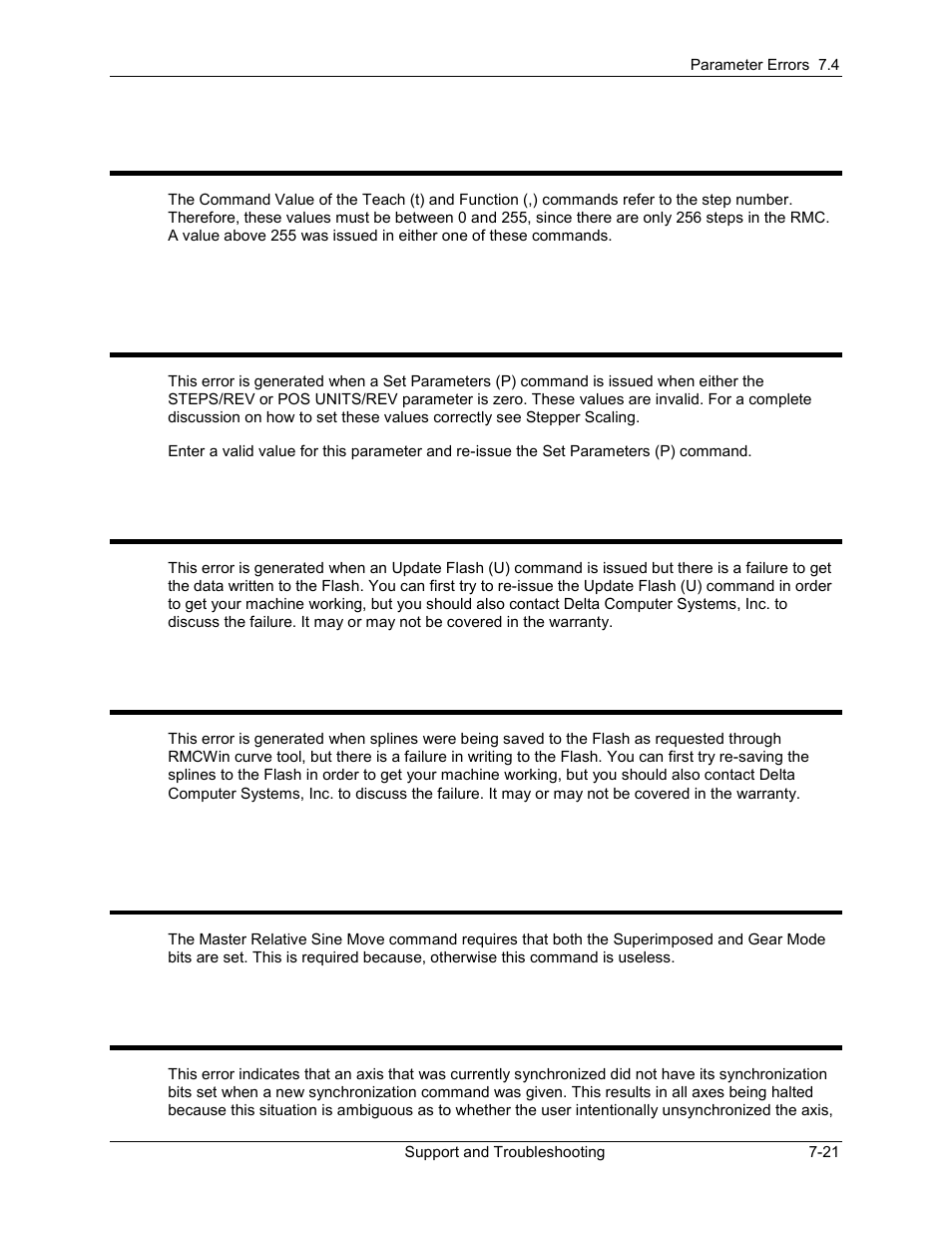 Storage of parameters to flash failed, Storage of splines to flash failed, Synchronized axis was incorrectly dropped | 64 storage of parameters to flash failed, 65 storage of splines to flash failed, 67 synchronized axis was incorrectly dropped | Delta RMC101 User Manual | Page 645 / 951