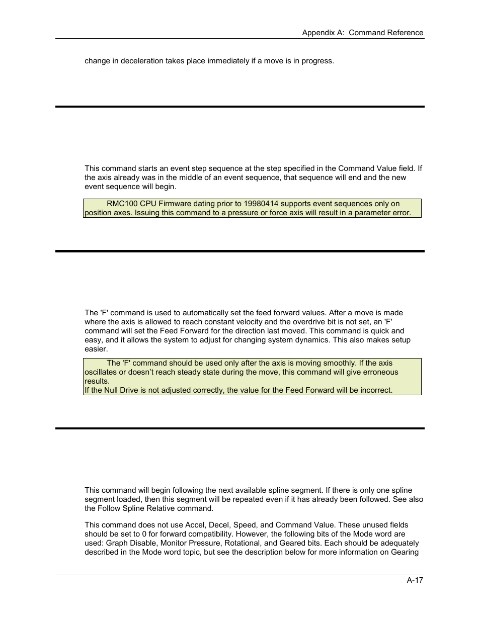 Start events command, Set feed forward command, Follow spline segment command | A.1.15 start events command, A.1.16 set feed forward command, A.1.17 follow spline segment command | Delta RMC101 User Manual | Page 669 / 951