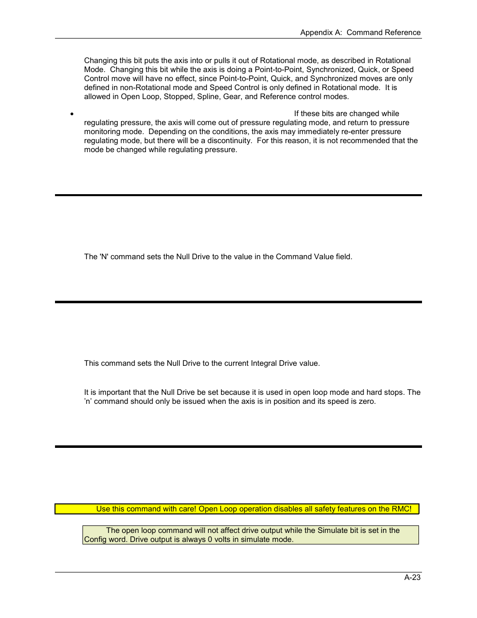 Set null drive command, Set null drive to integral drive command, Open loop command | A.1.27 set null drive command, A.1.28 set null drive to integral drive command, A.1.29 open loop command | Delta RMC101 User Manual | Page 675 / 951