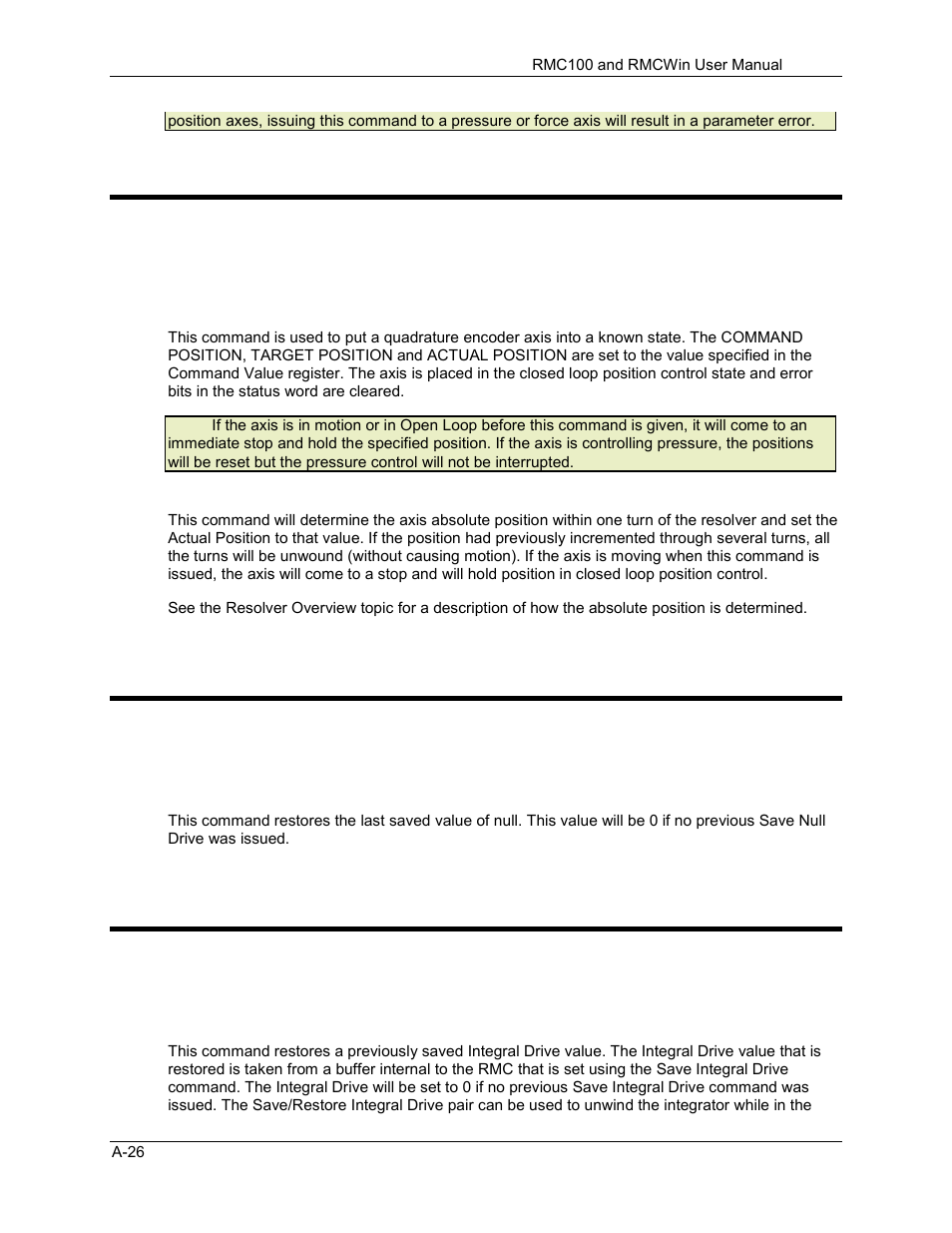 Reset position command, Restore null drive command, Restore integral drive command | A.1.32 reset position command, A.1.33 restore null drive command, A.1.34 restore integral drive command | Delta RMC101 User Manual | Page 678 / 951