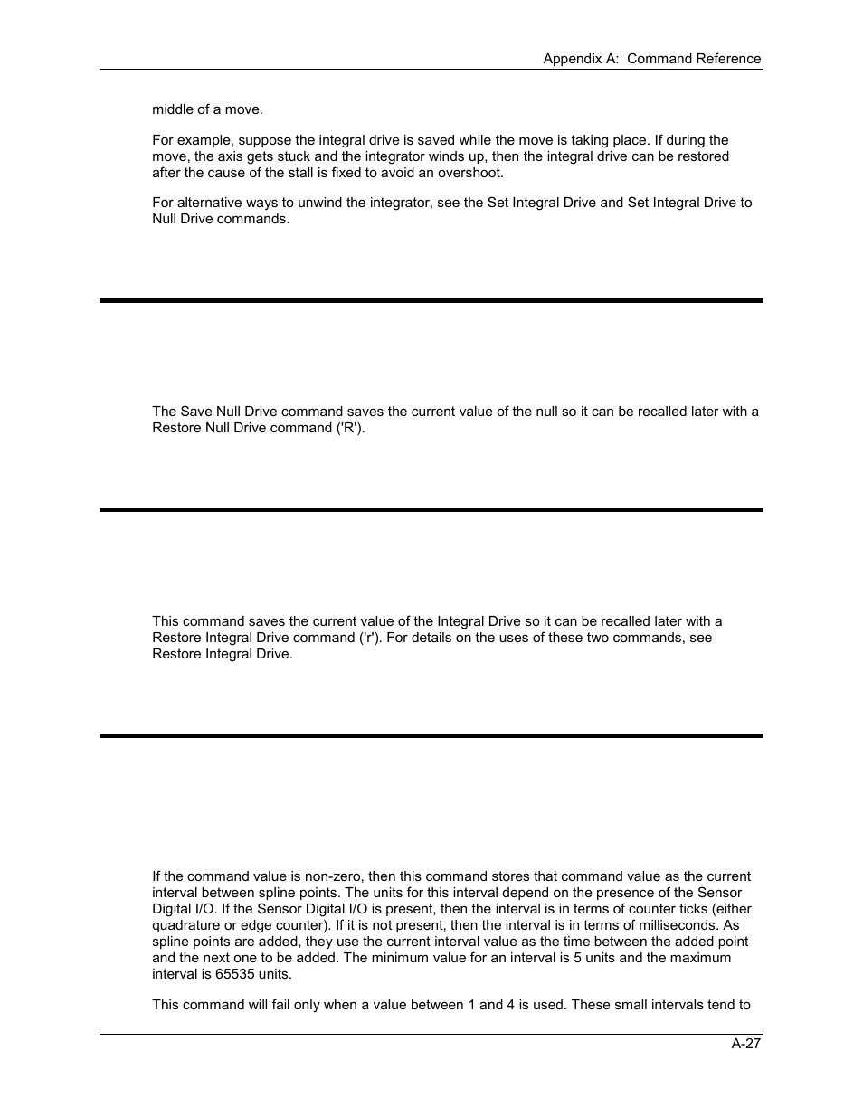 Save null drive command, Save integral drive command, Set spline interval/end segment command | A.1.35 save null drive command, A.1.36 save integral drive command, A.1.37 set spline interval/end segment command | Delta RMC101 User Manual | Page 679 / 951