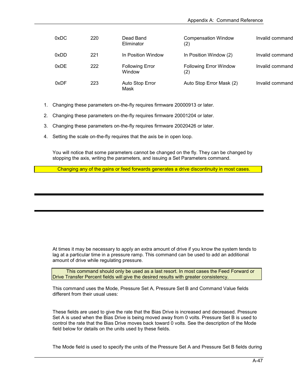 Set bias drive command, A.2 pressure/force control ascii commands, A.2.1 set bias drive command | Delta RMC101 User Manual | Page 699 / 951