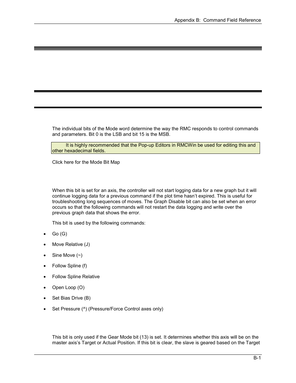 Appendix b: command field reference, Mode (non-pressure/force), Ppendix | Ommand, Ield, Eference, B.1 position command fields, B.1.1 mode (non-pressure/force) | Delta RMC101 User Manual | Page 749 / 951