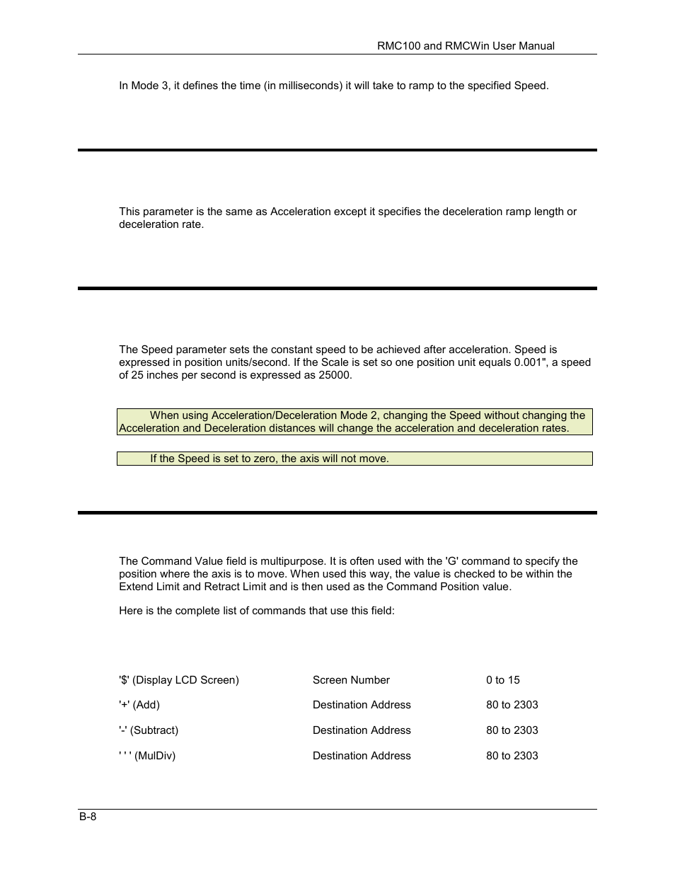 Deceleration, Speed, Command value | B.1.4 deceleration, B.1.5 speed, B.1.6 command value | Delta RMC101 User Manual | Page 756 / 951