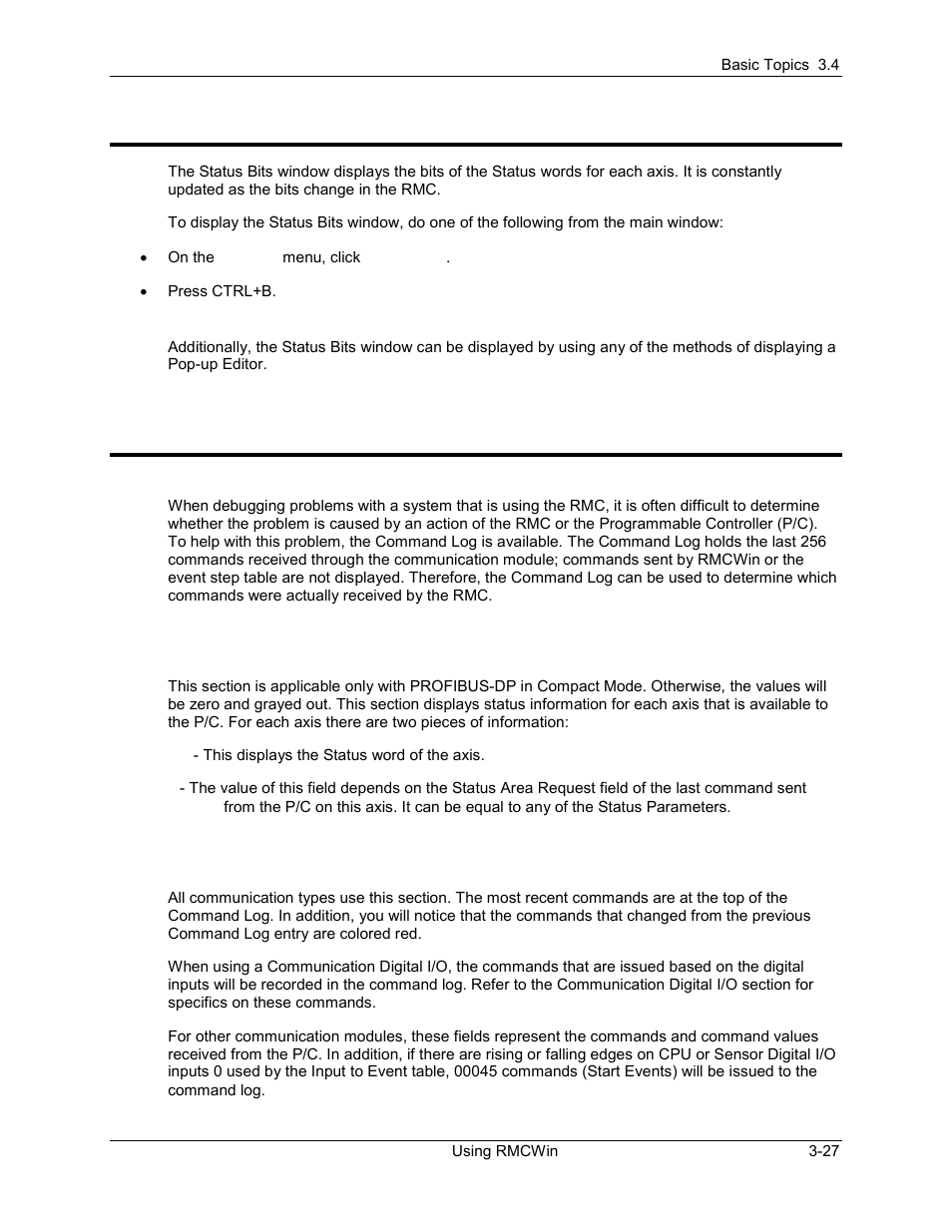 Using the status bits window, Using the command log, 8 using the status bits window | 9 using the command log | Delta RMC101 User Manual | Page 77 / 951