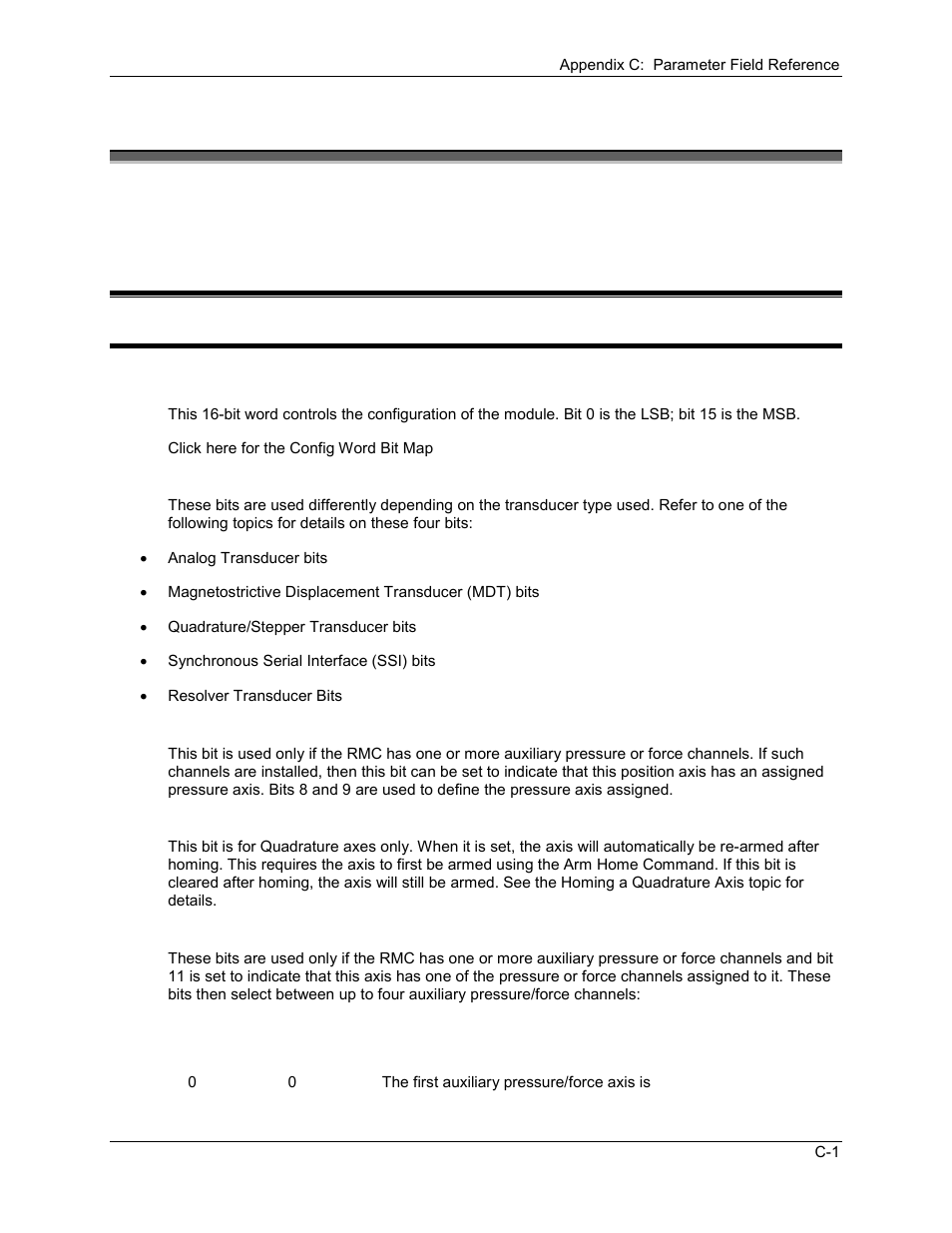 Appendix c: parameter field reference, Configuration word, Ppendix | Arameter, Ield, Eference, C.1 mdt, ssi, analog, resolver position parameters, C.1.1 configuration word | Delta RMC101 User Manual | Page 771 / 951