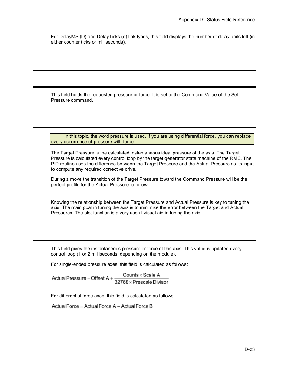 Command pressure/force, Target pressure/force, Actual pressure/force | D.3 pressure/force status fields, D.3.1 command pressure/force, D.3.2 target pressure/force, D.3.3 actual pressure/force | Delta RMC101 User Manual | Page 885 / 951